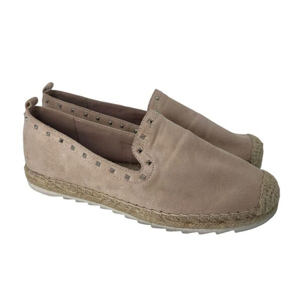 Marc Fisher Chequer Flats Size 8.5 Blush Pink Espadrille Slip On Shoe Studded - Picture 1 of 11